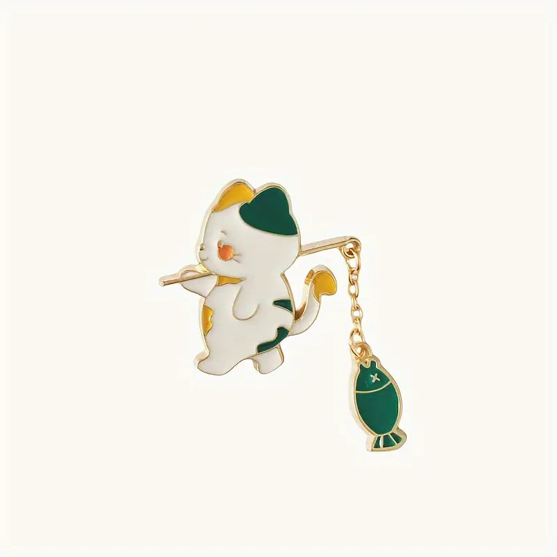 Enamel Pin - Cute Kitty with dangling fish