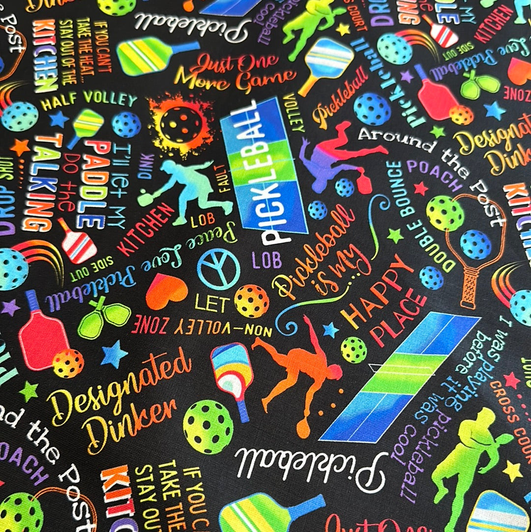 Timeless Treasures - Pickleball by Gail Cadden Collection - Black - Priced by Half Metre