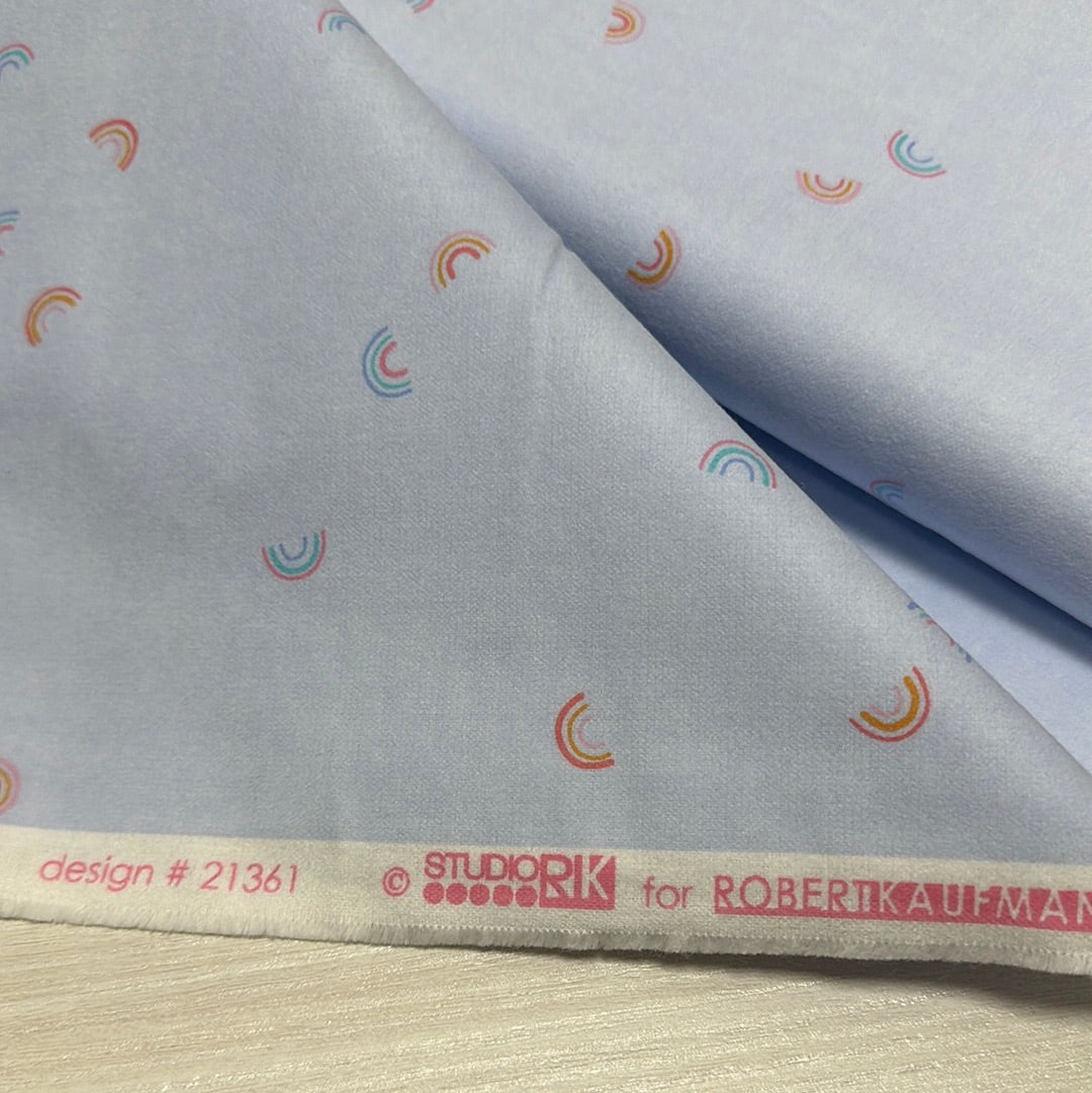 Flannel - Cozy Cotton Flannel - Rainbows - Cornflower - by Robert Kaufman