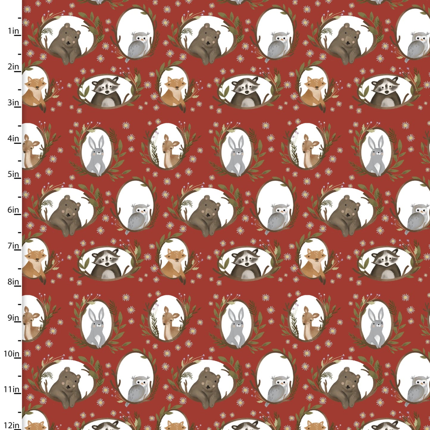 3 Wishes Fabric - Cozy Forest - Framed Friends - Brick