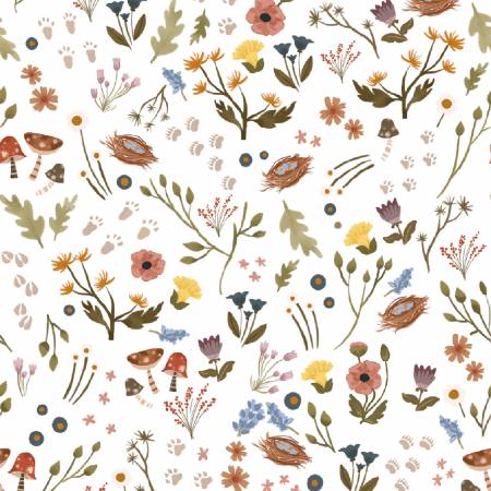 3 Wishes Fabric - Cozy Forest - Nature Walk - White