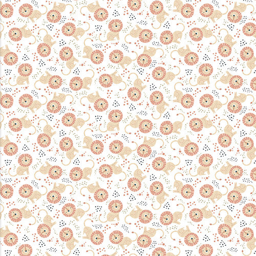 3 Wishes Fabric - Sweet Savanna - Lion Pride - White