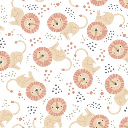 3 Wishes Fabric - Sweet Savanna - Lion Pride - White