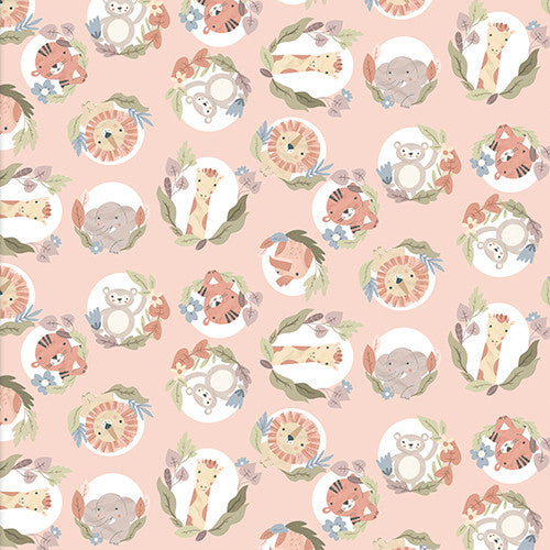 3 Wishes Fabric - Sweet Savanna - Animal Smiles - Coral