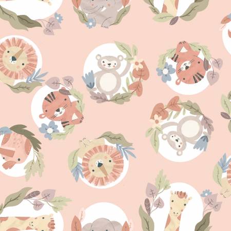 3 Wishes Fabric - Sweet Savanna - Animal Smiles - Coral