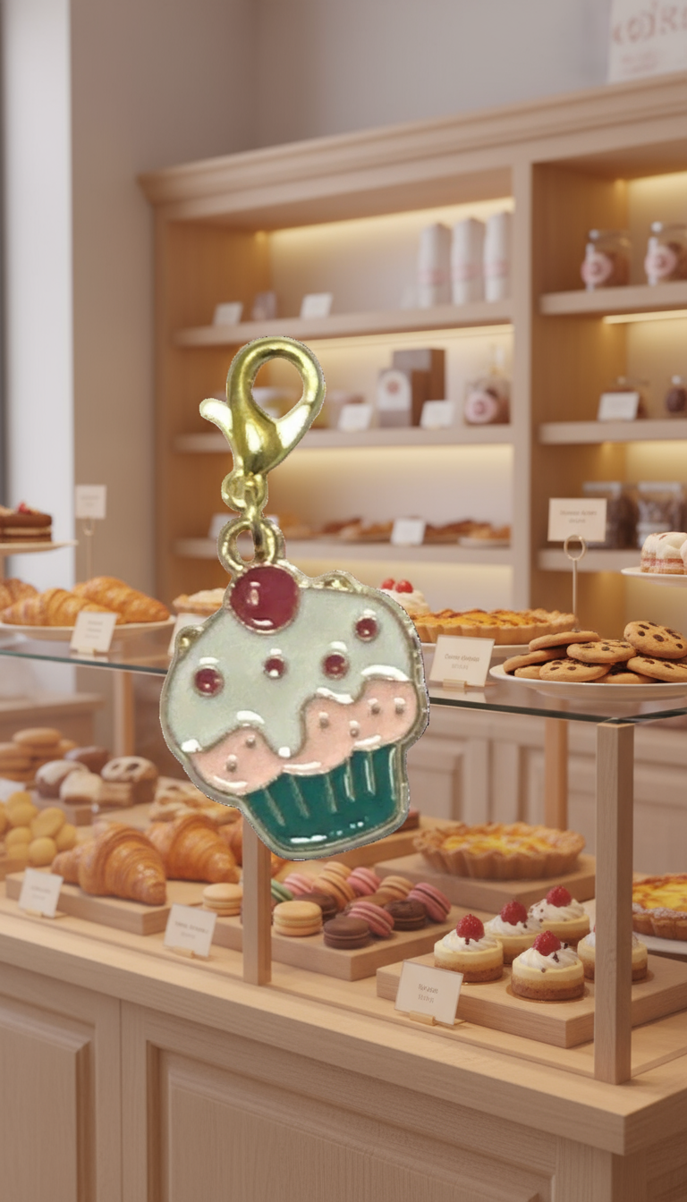 Stitch Marker / Zipper pull - Charm - Cupcake with frosting and cherry on top