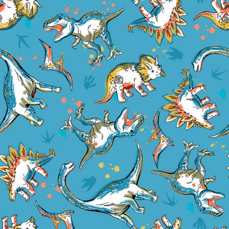 Flannel - 3 Wishes - Totally Roarsome Flannel by Josh Rey Collection - Blue Roarsome Dinos - Blue - Priced by the Half Metre