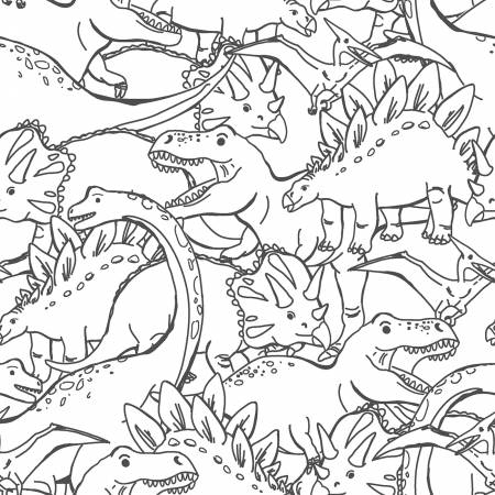 Flannel - 3 Wishes - Totally Roarsome Flannel by Josh Rey Collection - Outlines - White - Priced by the Half Metre