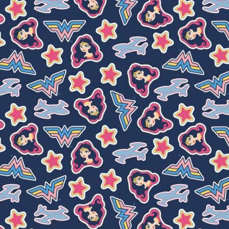 Wonder Woman - Tossed - Navy  - Price per Half Metre