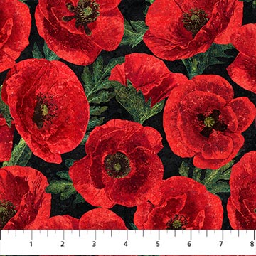 Northcott Fabrics - Oh Canada 11 - Stonehenge - Poppies on Black
