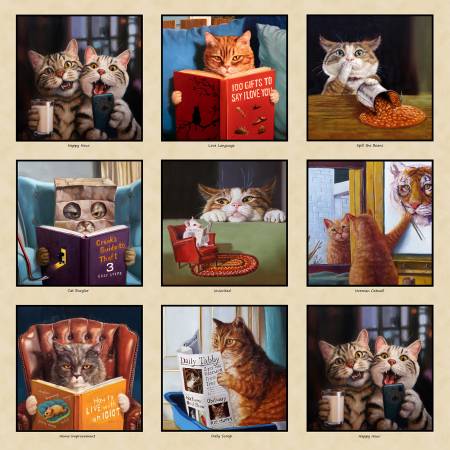 Panel - Elizabeths Studio - Cats Meow - Block Panel - Sold by the Panel