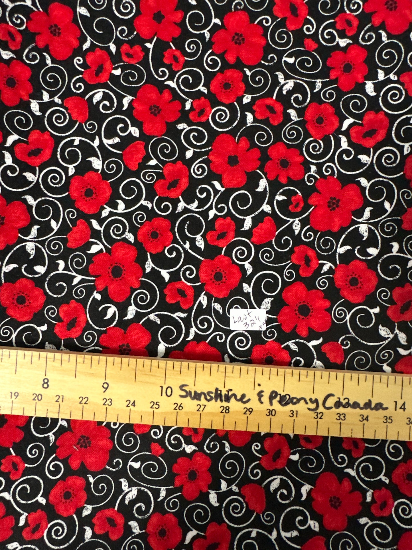 Last cut from bolt - last 32” x width of fabric - Timeless Treasures - You Make my Heart Happy - Happy Flowers in Black