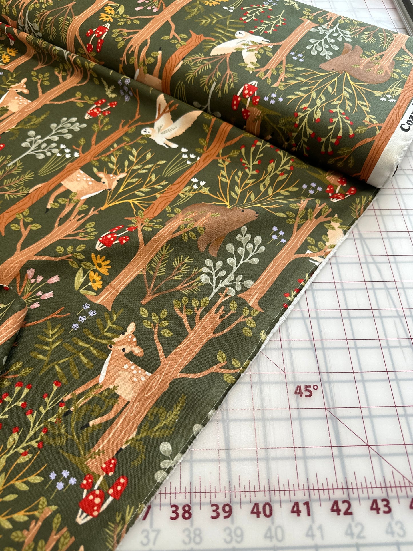3 Wishes Fabric - Cozy Forest - Whimsical Woods Green - Green