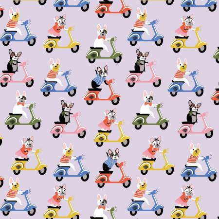 Flannel - Pawsomely Posh - Light Purple - French Bulldogs on Vespas