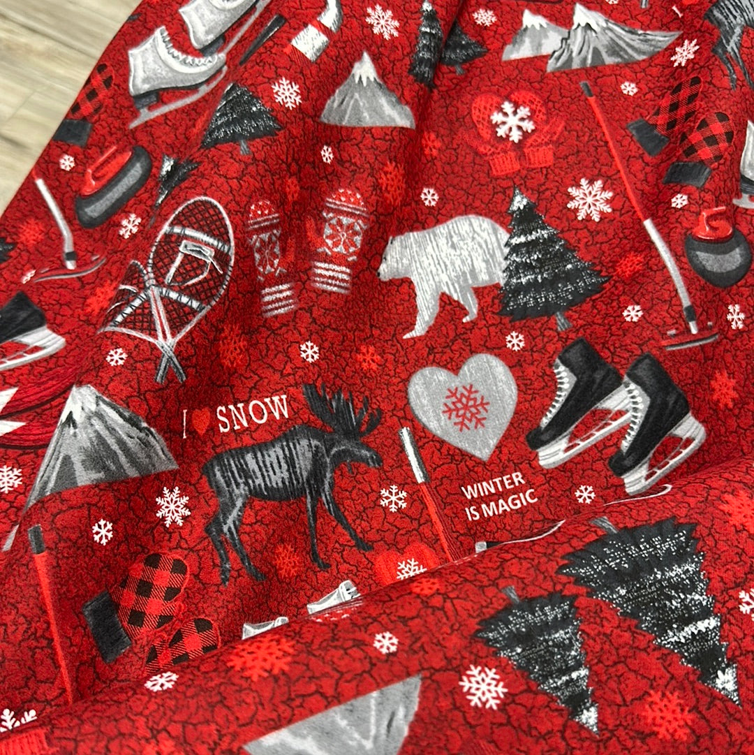 Flannel - Northcott - Cozy Up -Dark Red - Multi
