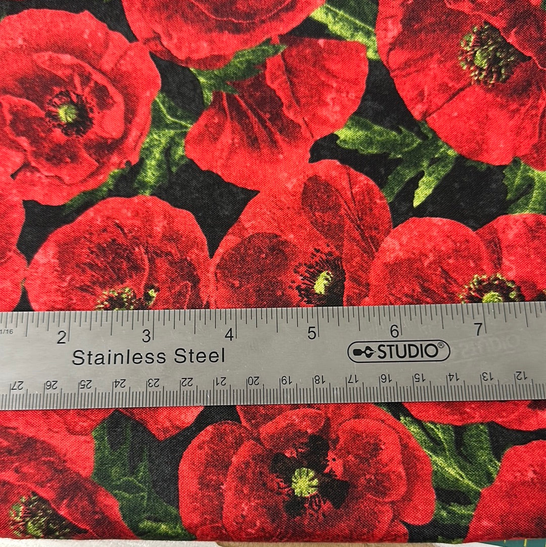 Northcott Fabrics - Oh Canada 11 - Stonehenge - Poppies on Black