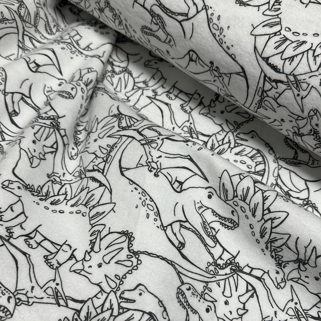 Flannel - 3 Wishes - Totally Roarsome Flannel by Josh Rey Collection - Outlines - White - Priced by the Half Metre