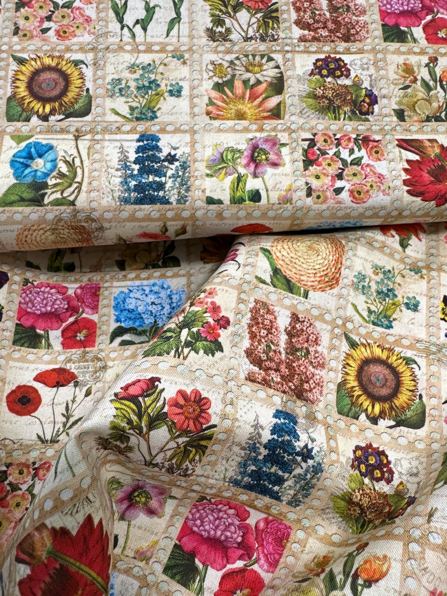 Last 35.5” x width of fabric - Library of Rarities - ANTIQUE - Vintage Flower Stamps - Robert Kaufman