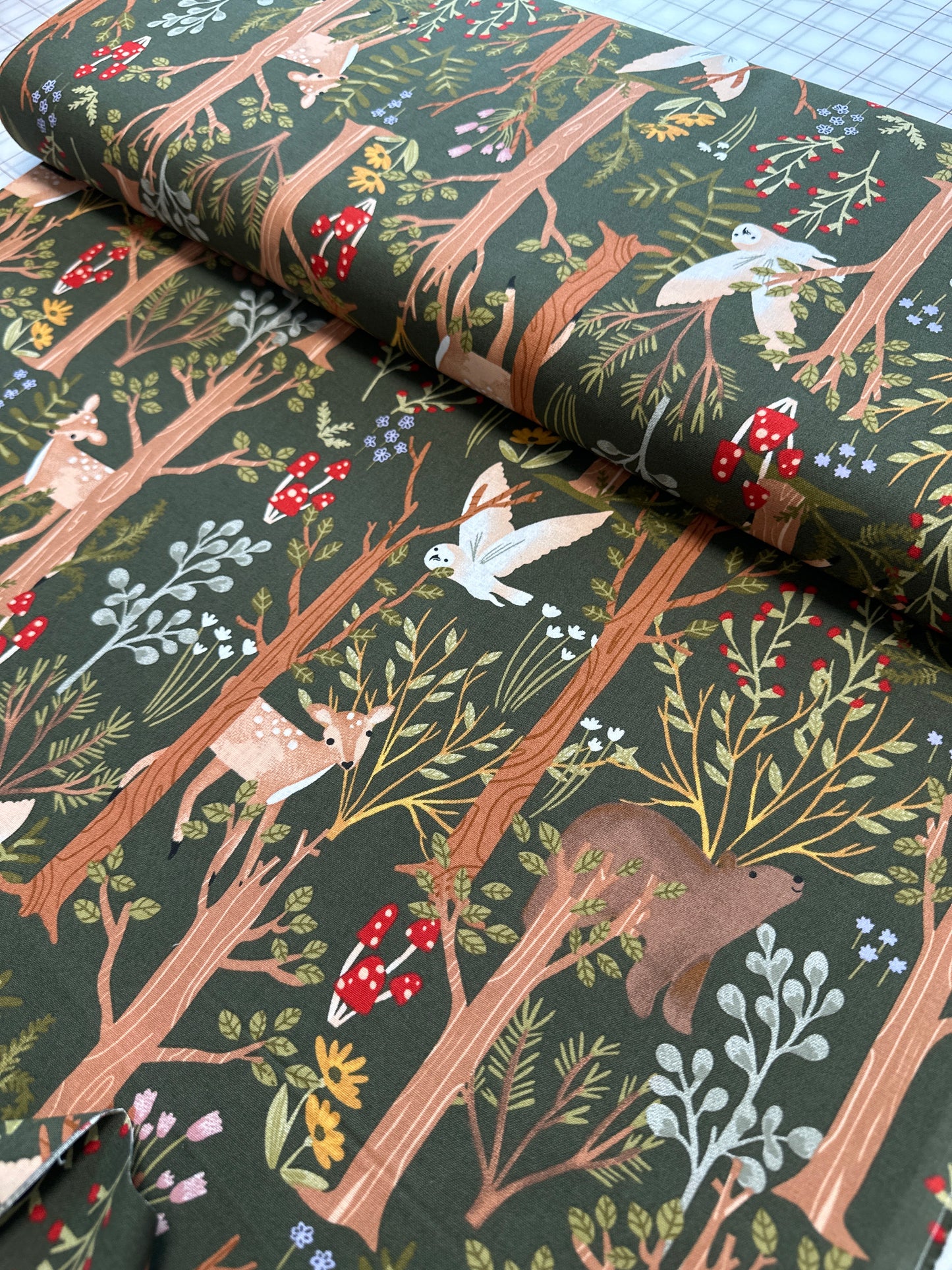 3 Wishes Fabric - Cozy Forest - Whimsical Woods Green - Green
