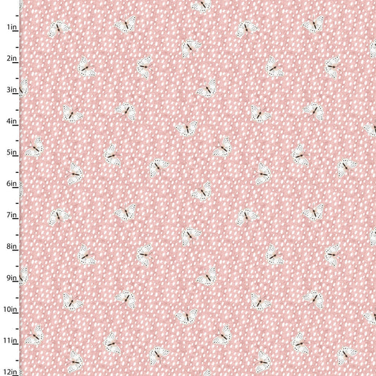 Last cut from bolt - full metre - Flannel - 3 Wishes - Baby In Bloom Flannel by Jo Taylor Collection - Pink Fluttering Fawn