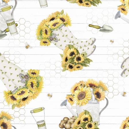 Springs Creative - Sunflower Garden - Rainboots and Sunflowers - Priced per half metre