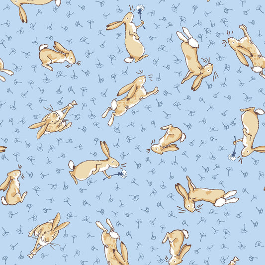 Clothworks - Guess How Much I Love You 2024 Collection -   Tossed Bunnies - Light Denim -  Priced by the half metre