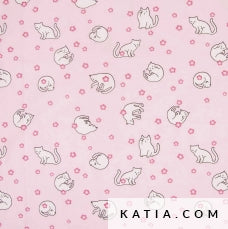 Tricot - Katia Fabrics - Rose - Chats en fleurs de cerisier - Jersey - vendu au demi-mètre