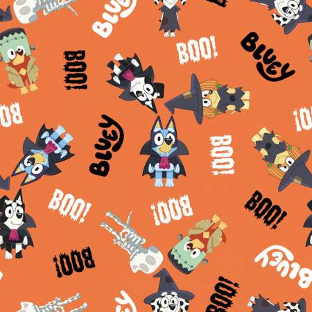 Halloween Bluey - Orange Boo Bluey - Priced by the half metre