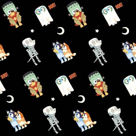 Halloween Bluey - Skeleton Boo Bluey - Black - Priced by the half metre
