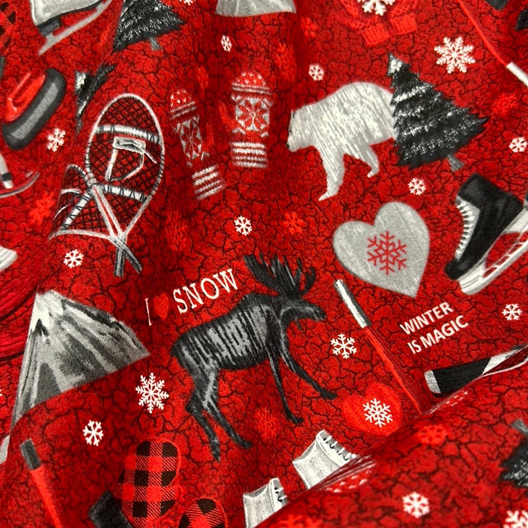Flannel - Northcott - Cozy Up -Dark Red - Multi