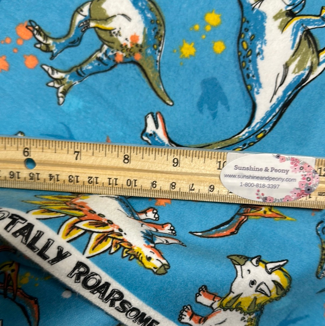 Flannel - 3 Wishes - Totally Roarsome Flannel by Josh Rey Collection - Blue Roarsome Dinos - Blue - Priced by the Half Metre