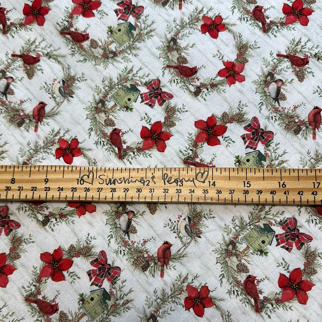 Back in stock - Christmas by Susan Winget Collection - Cardinal Wreaths - Priced per half metre