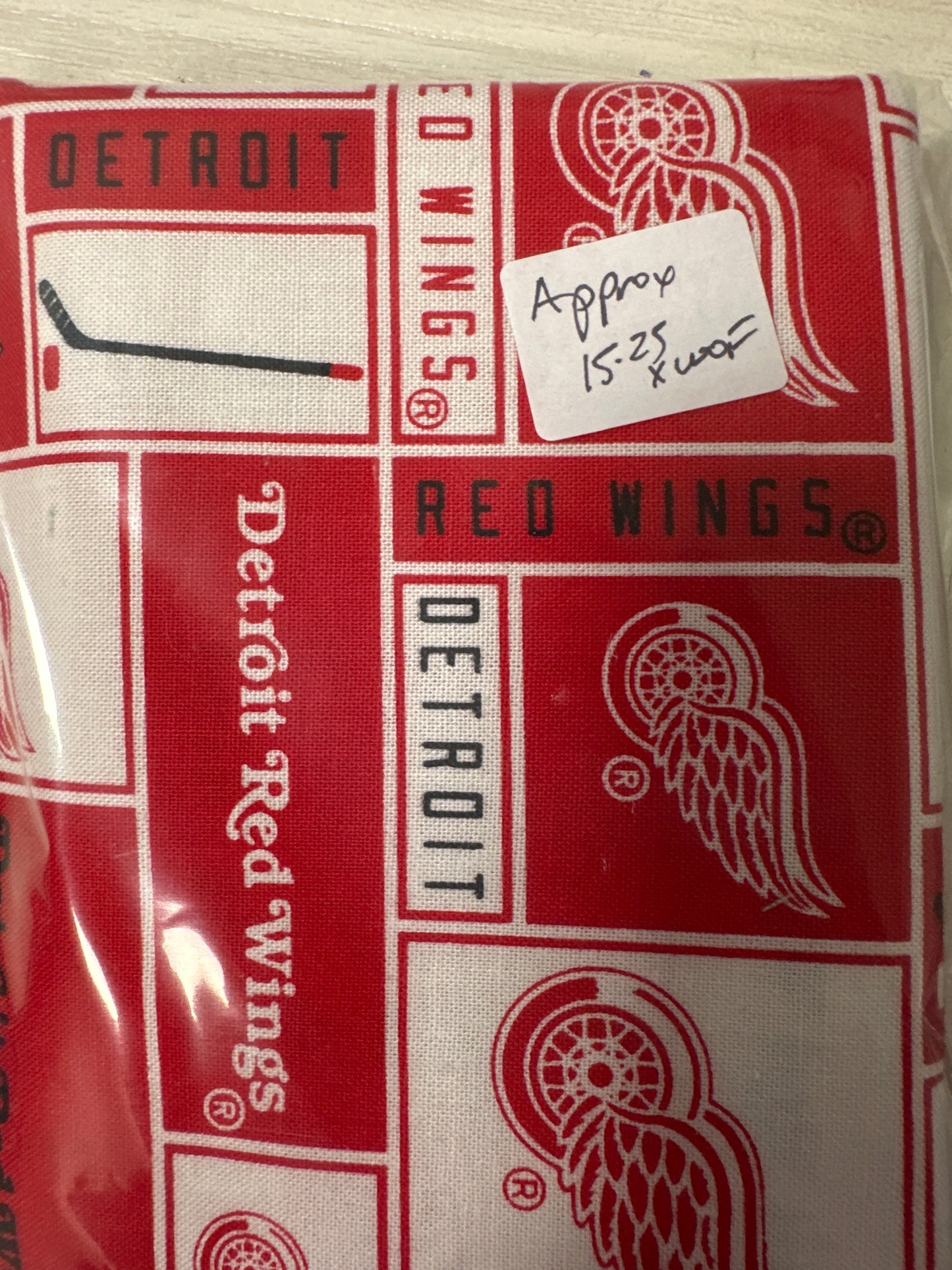 Last cut approx 15.25” x width of fabric - NHL Hockey Teams - Detroit Red Wings - Quilting Cotton