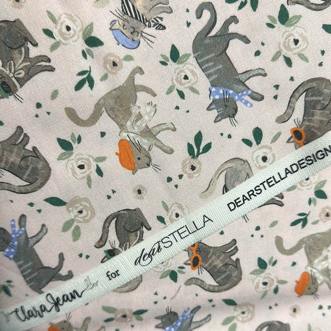 Last cut from bolt - Last full metre - Dear Stella - Ma Belle by Clara Jean Collection - French Cats - Blush