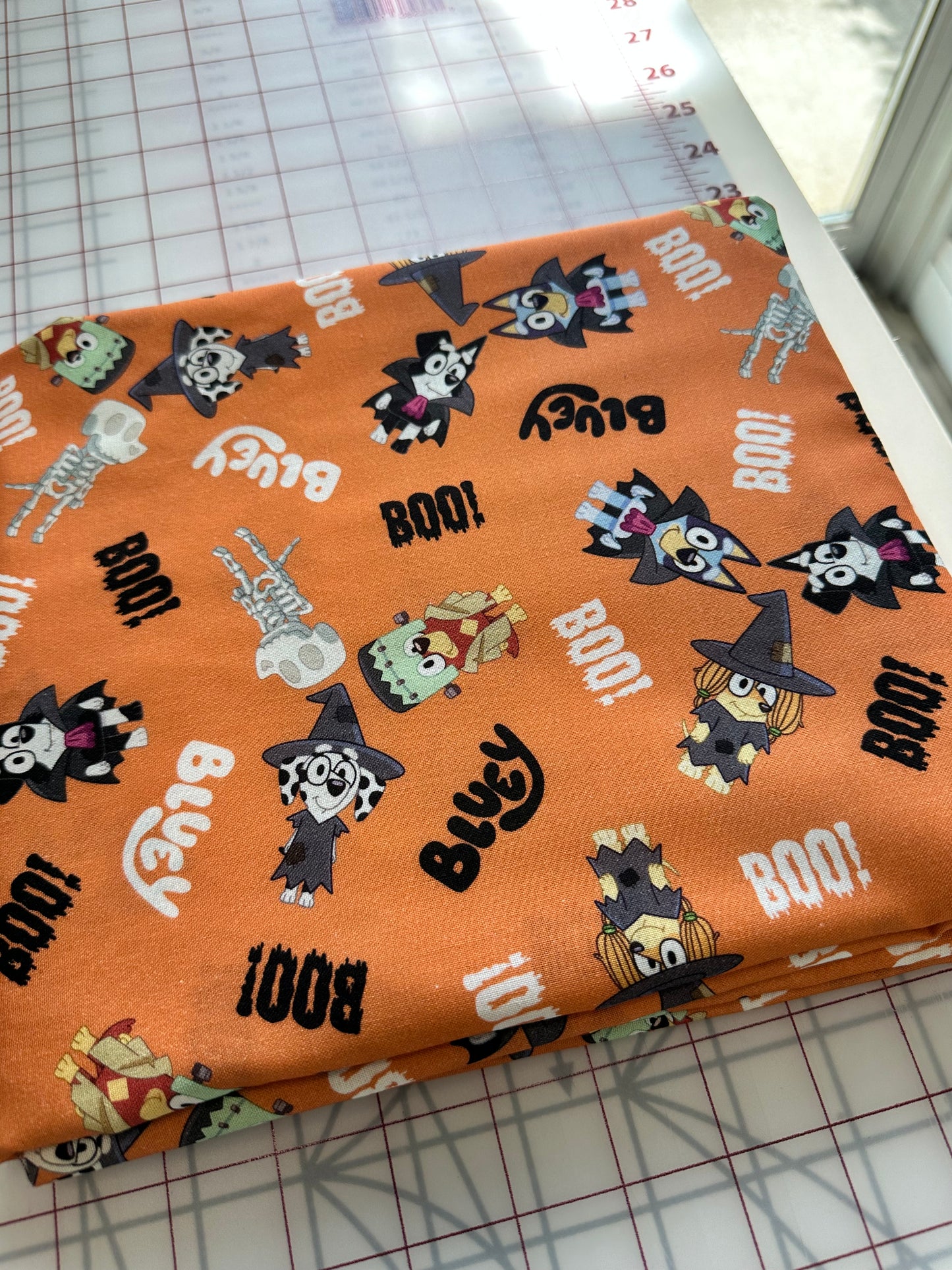 Halloween Bluey - Orange Boo Bluey - Priced by the half metre