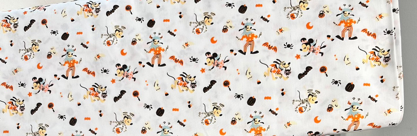 Licensed Disney - Mickey & Friends - Halloween - Costume Fune - White - Priced Per Half Metre