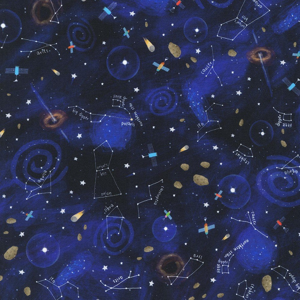 Space Adventure Constellations and names - Astral - by Carla Daly for Robert Kaufman - Priced per half metre