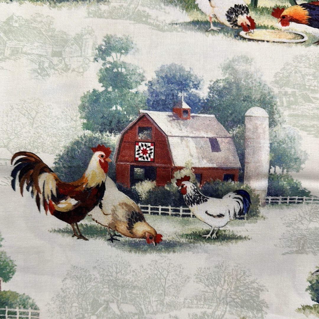 P & B Textiles - Allover Roosters - Multi - Rooster Farm House by Retro Vintage Collection