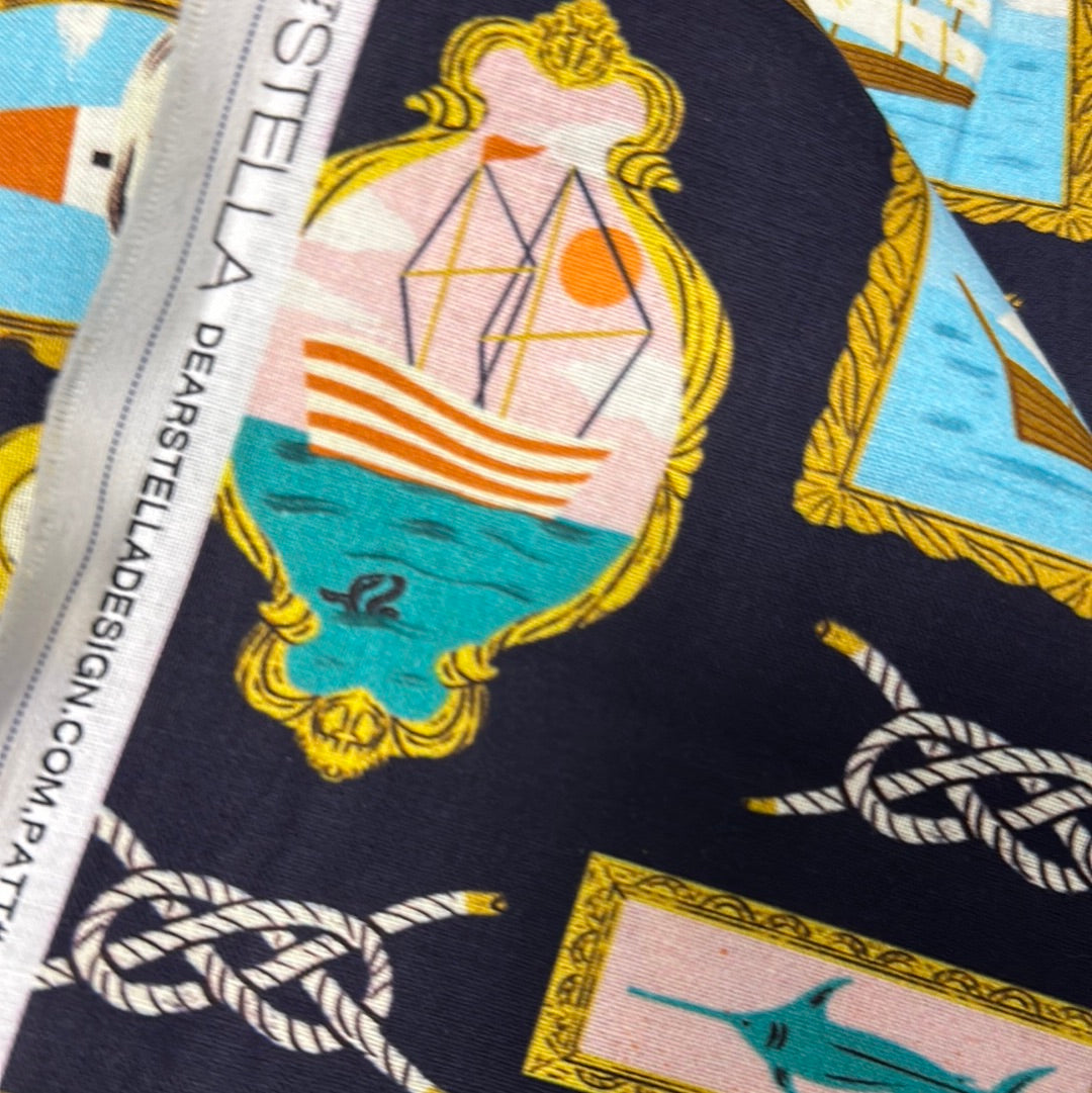 Dear Stella - Seafarer - Navy - Priced by the Half Metre