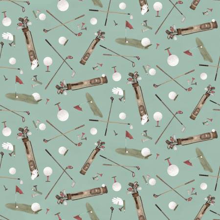 Riley Blake - Golf Days by Tara Reed Collection - Golf Days Main - Seafoam/Sage - Only 2 Pre Cut Fat Quarters available