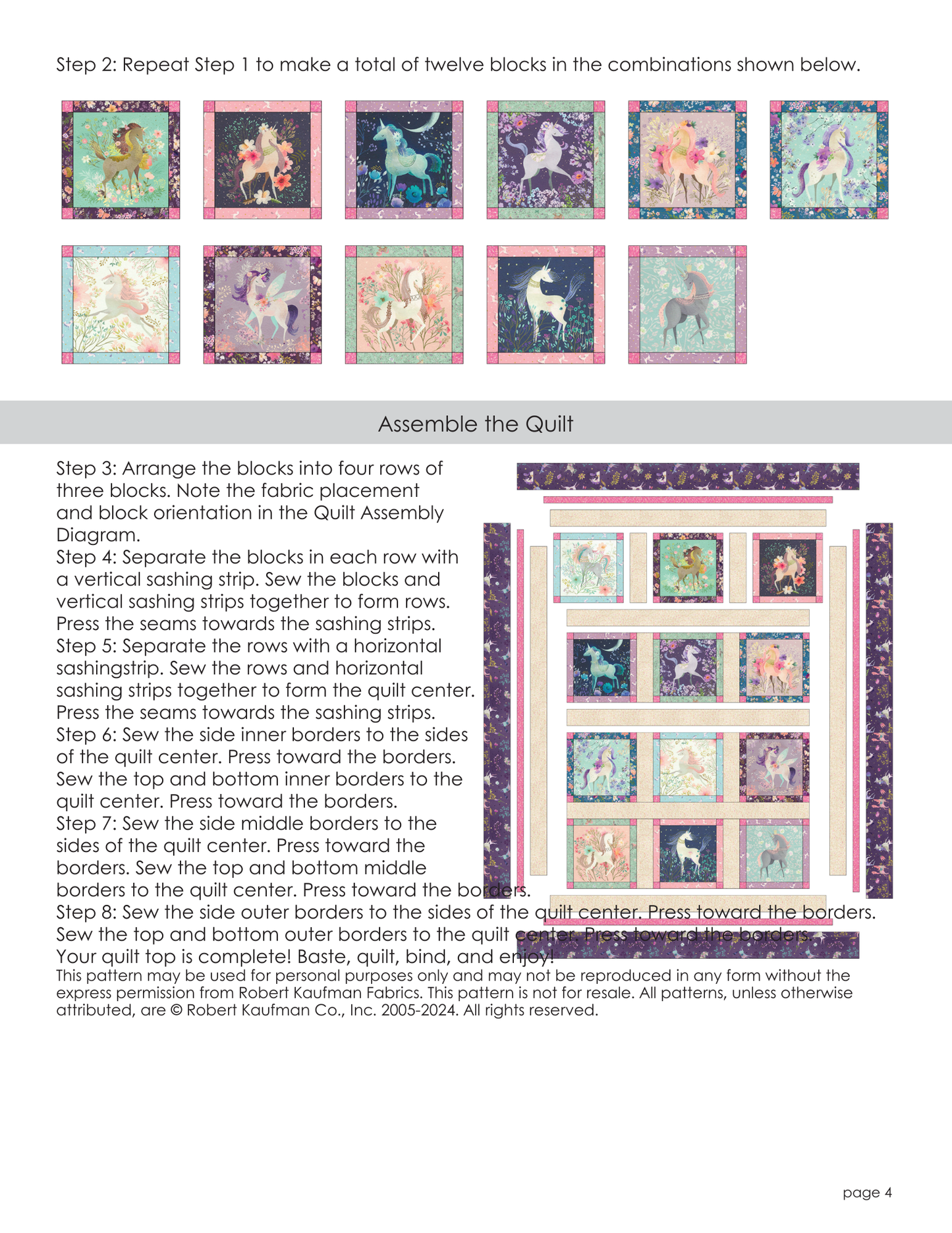 Last cut from bolt - 55" x width of fabric - Robert Kaufman Fabrics - Unicorn Meadow - Pink