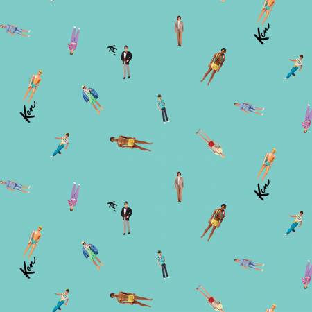 Riley Blake Barbie World Collection - Ken Dolls - Teal - Priced per Full Yard 36" x width of fabric