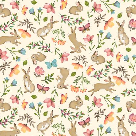 Bunny Blossom by TT Fabrics Collection - Bunnies and Butterflies - Garden Cream