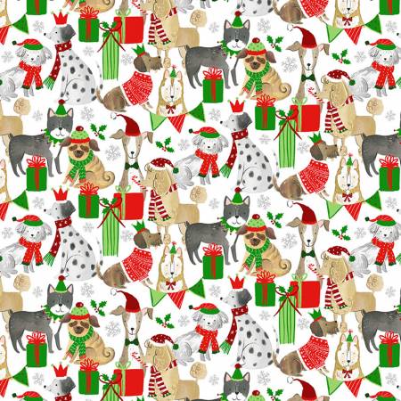 Timeless Treasures - Holiday Dogs - White