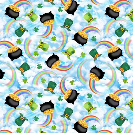 Last 2 cuts remain - Timeless Treasures - Lucky Green by Gail Cadden Collection - Pot of Gold and Rainbows -  Perfect for St. Patrick's Day