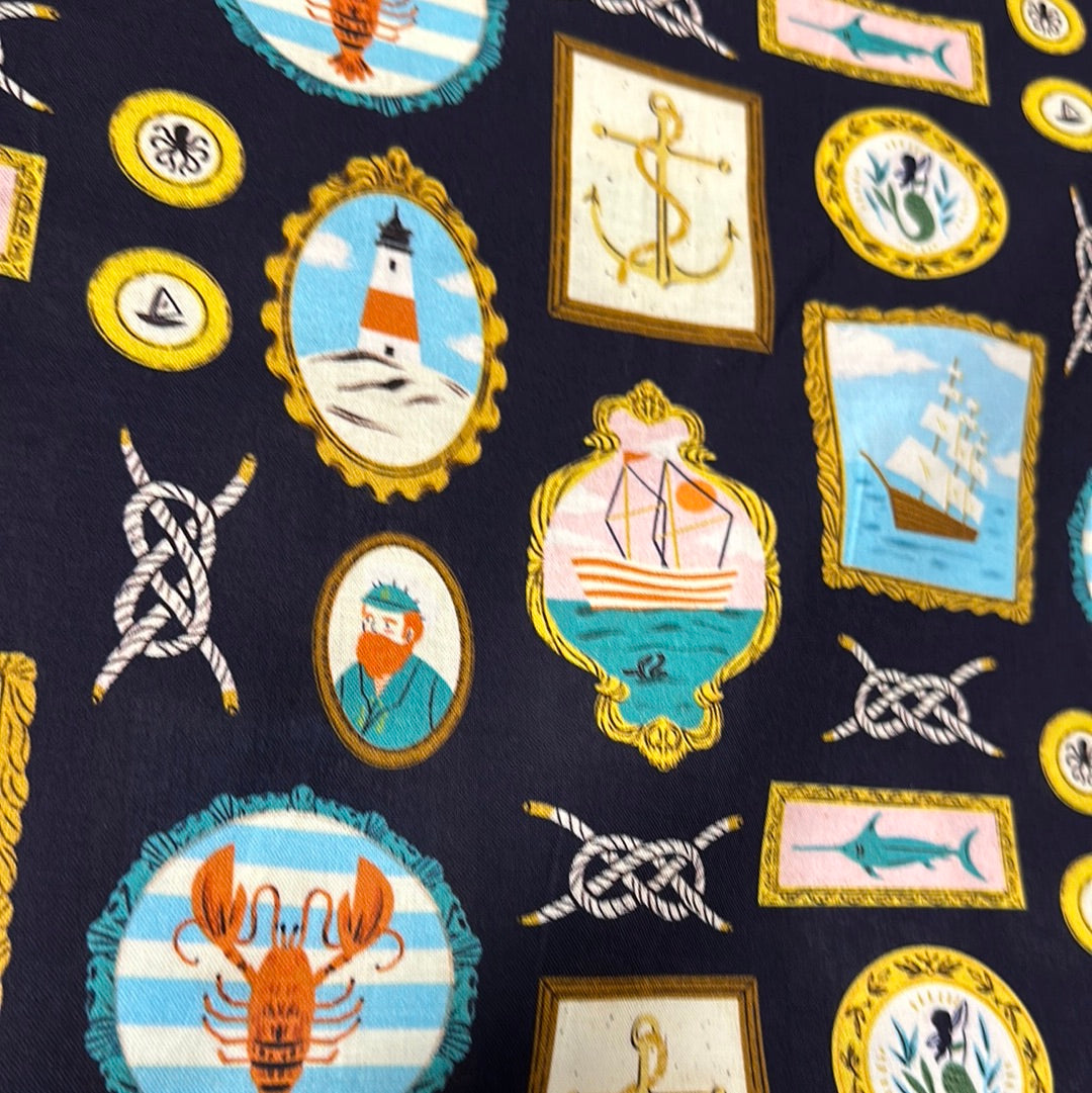 Dear Stella - Seafarer - Navy - Priced by the Half Metre