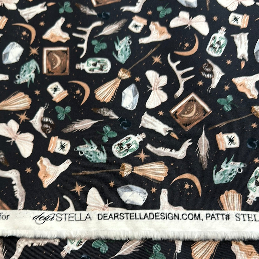 Dear Stella - Goblincore - Magic Tools - Carbon by Rae Ritchie - Sold by the half metre