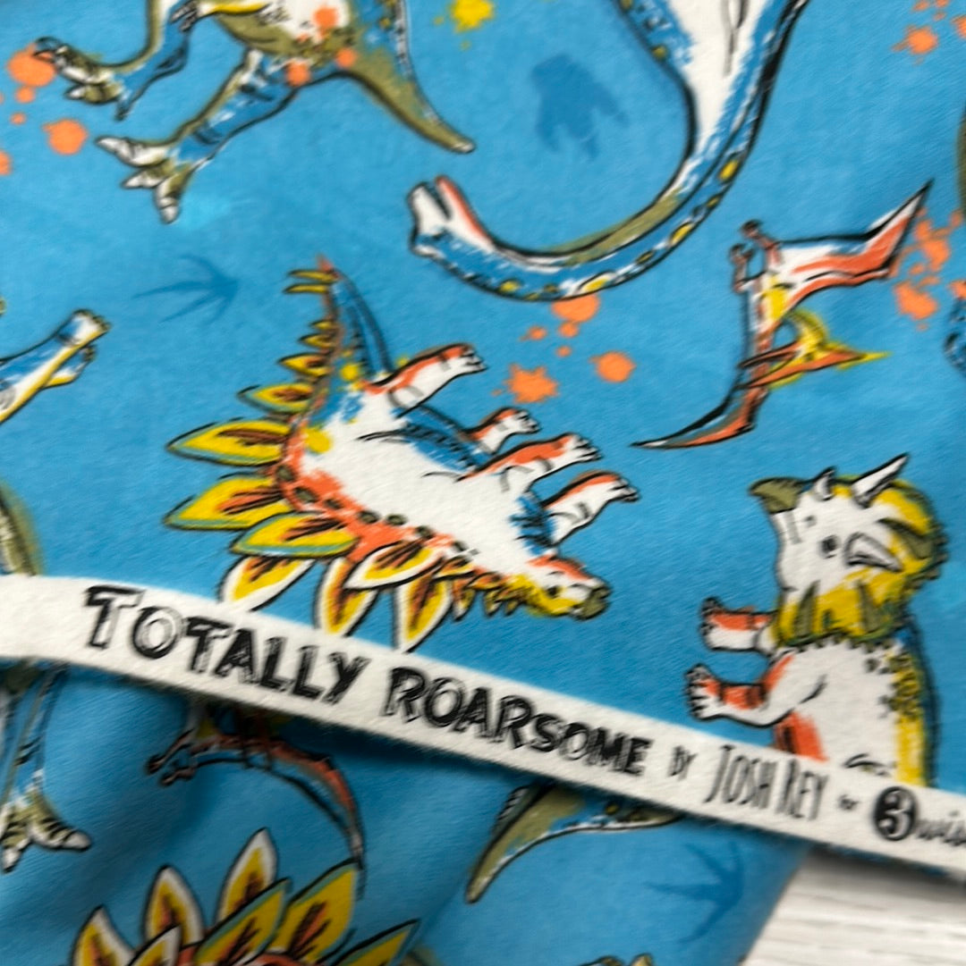 Flannel - 3 Wishes - Totally Roarsome Flannel by Josh Rey Collection - Blue Roarsome Dinos - Blue - Priced by the Half Metre