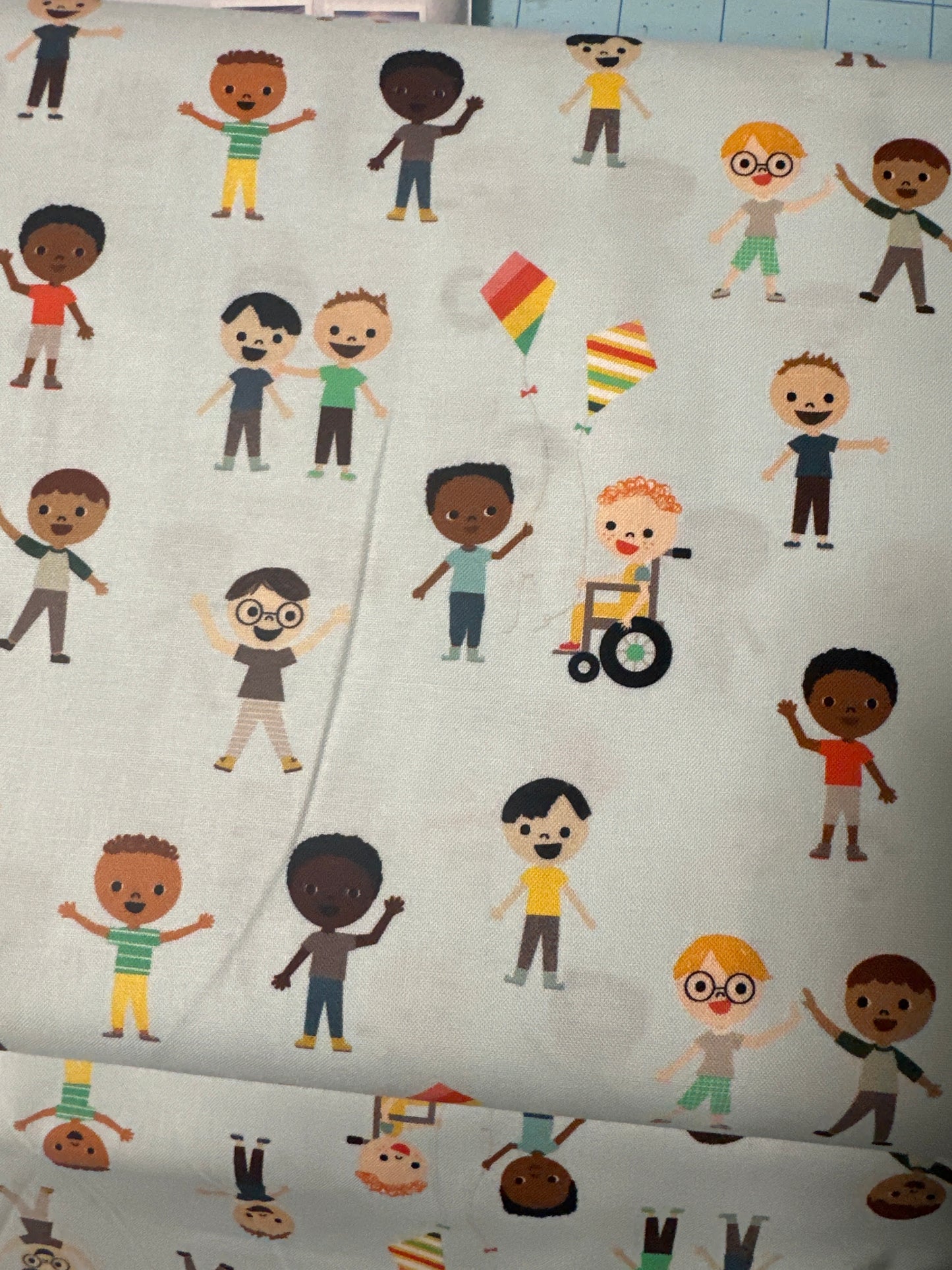 Bright Days - Little Boys Playing Together - by Ann Kelle Designs for Robert Kaufman -Blue