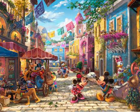 Disney Panel - Disney Mickey & Minnie in Mexico - Thomas Kinkade Studios Collection - Panel 36" x 43/44"